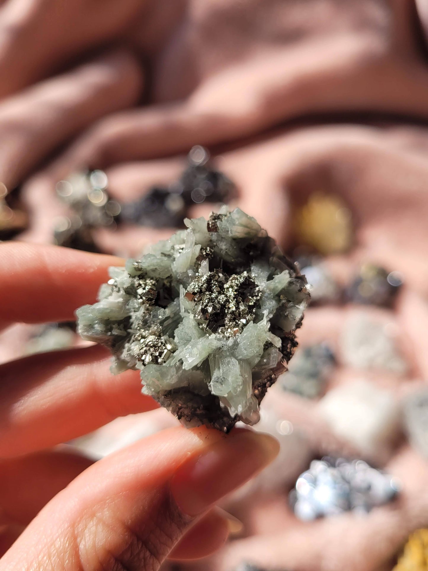 Green needle Quartz & Pyrite Raw