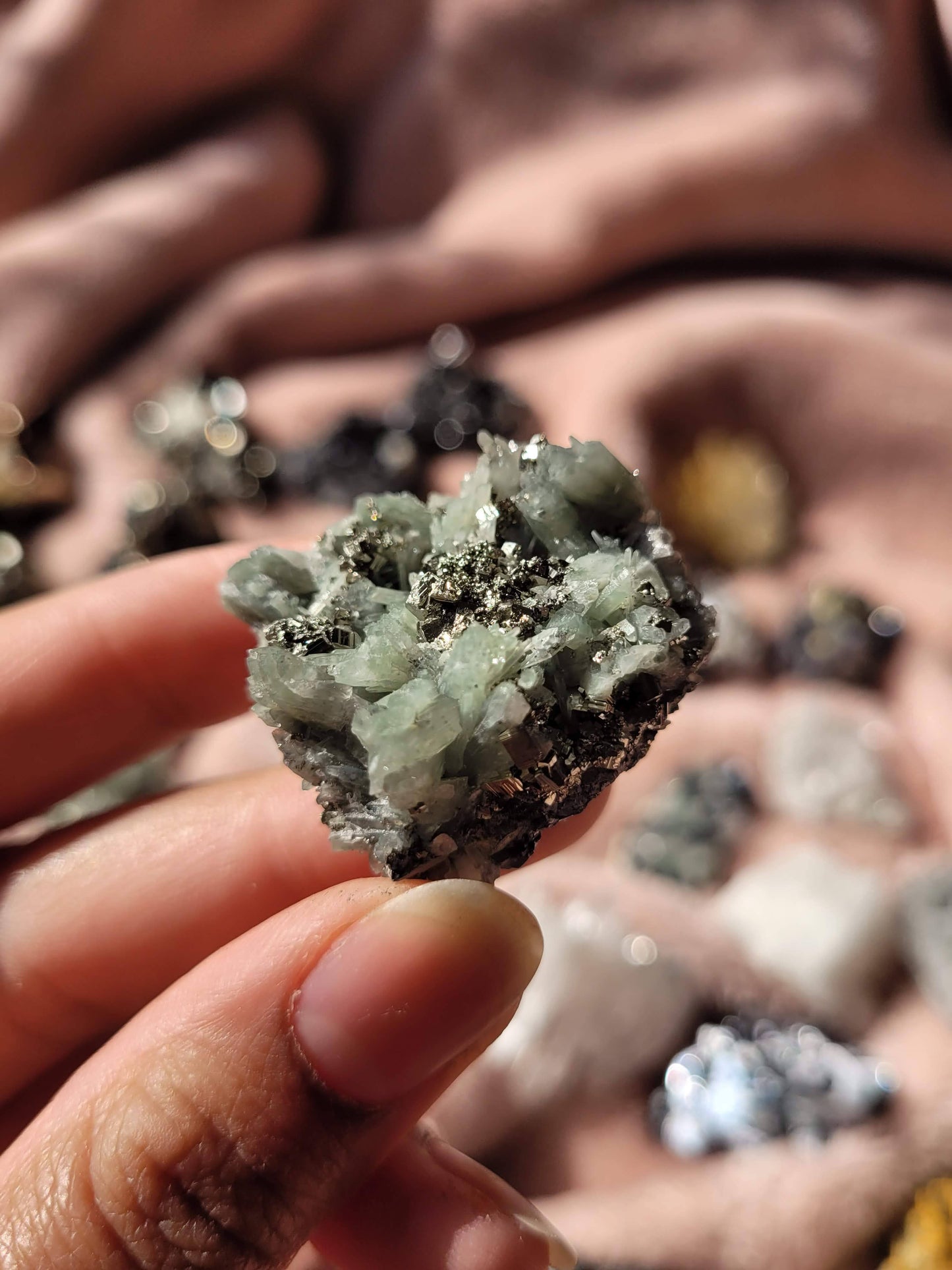 Green needle Quartz & Pyrite Raw