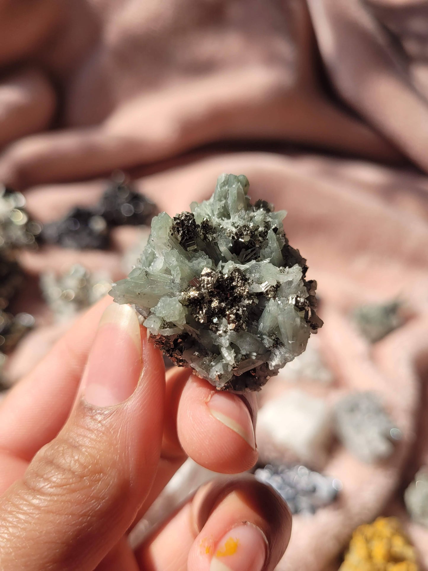 Green needle Quartz & Pyrite Raw