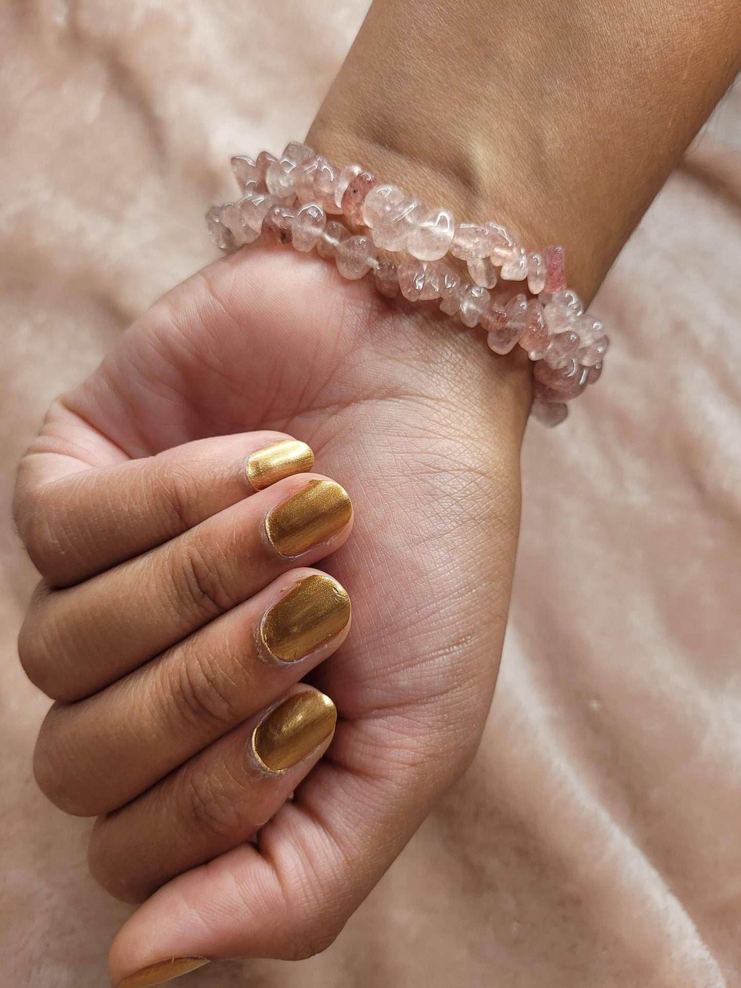 Strawberry quartz chip bracelet