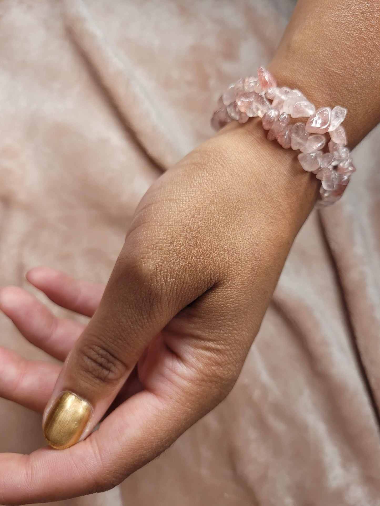 Strawberry quartz chip bracelet