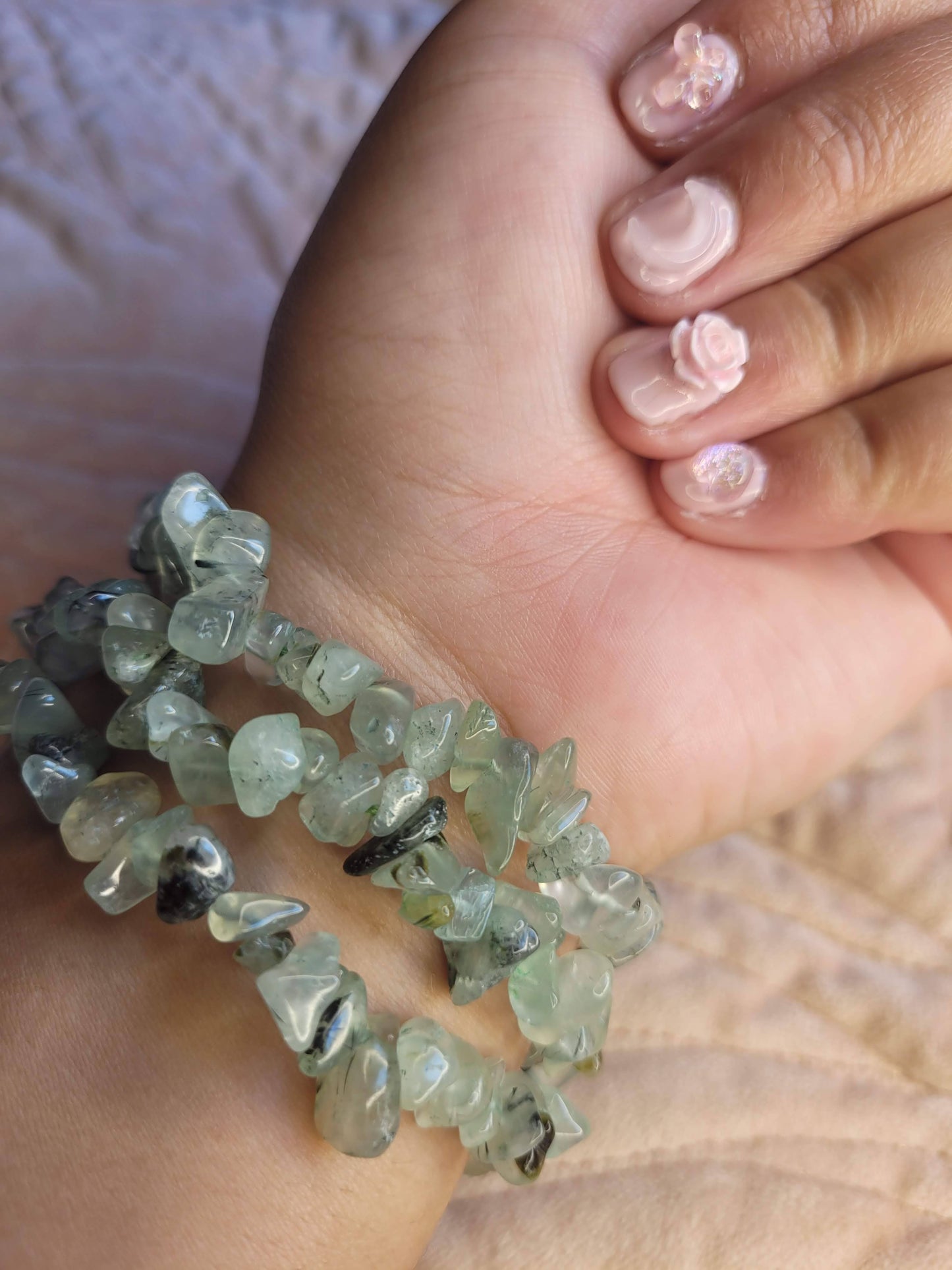 Prehnite chip bracelet