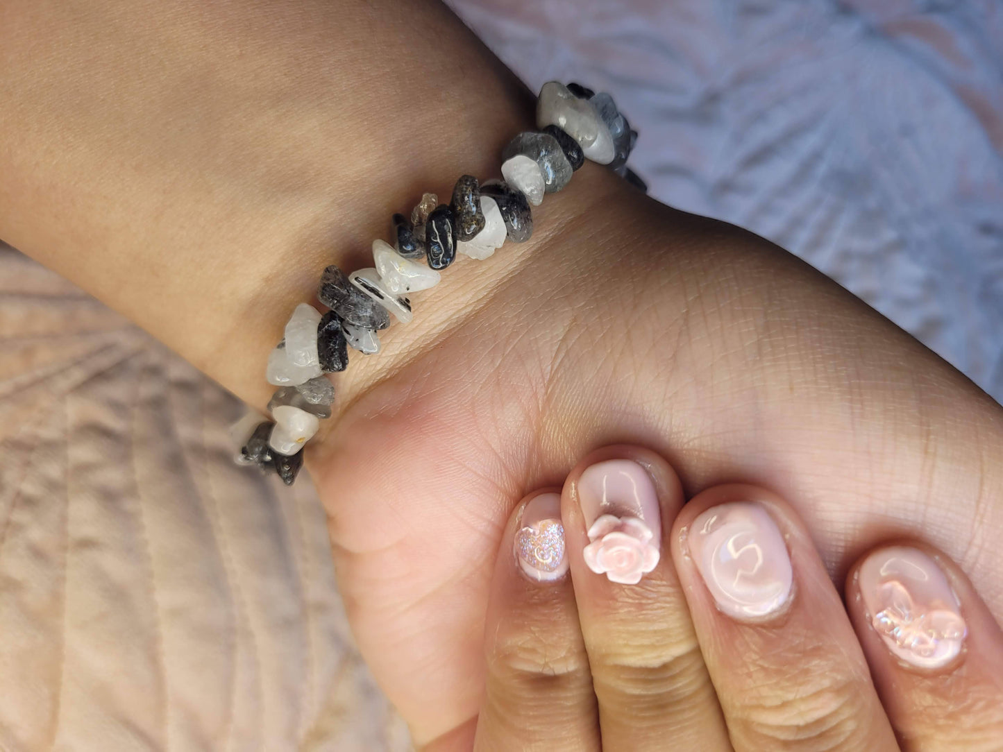 Tourmalinated Quartz chip bracelet