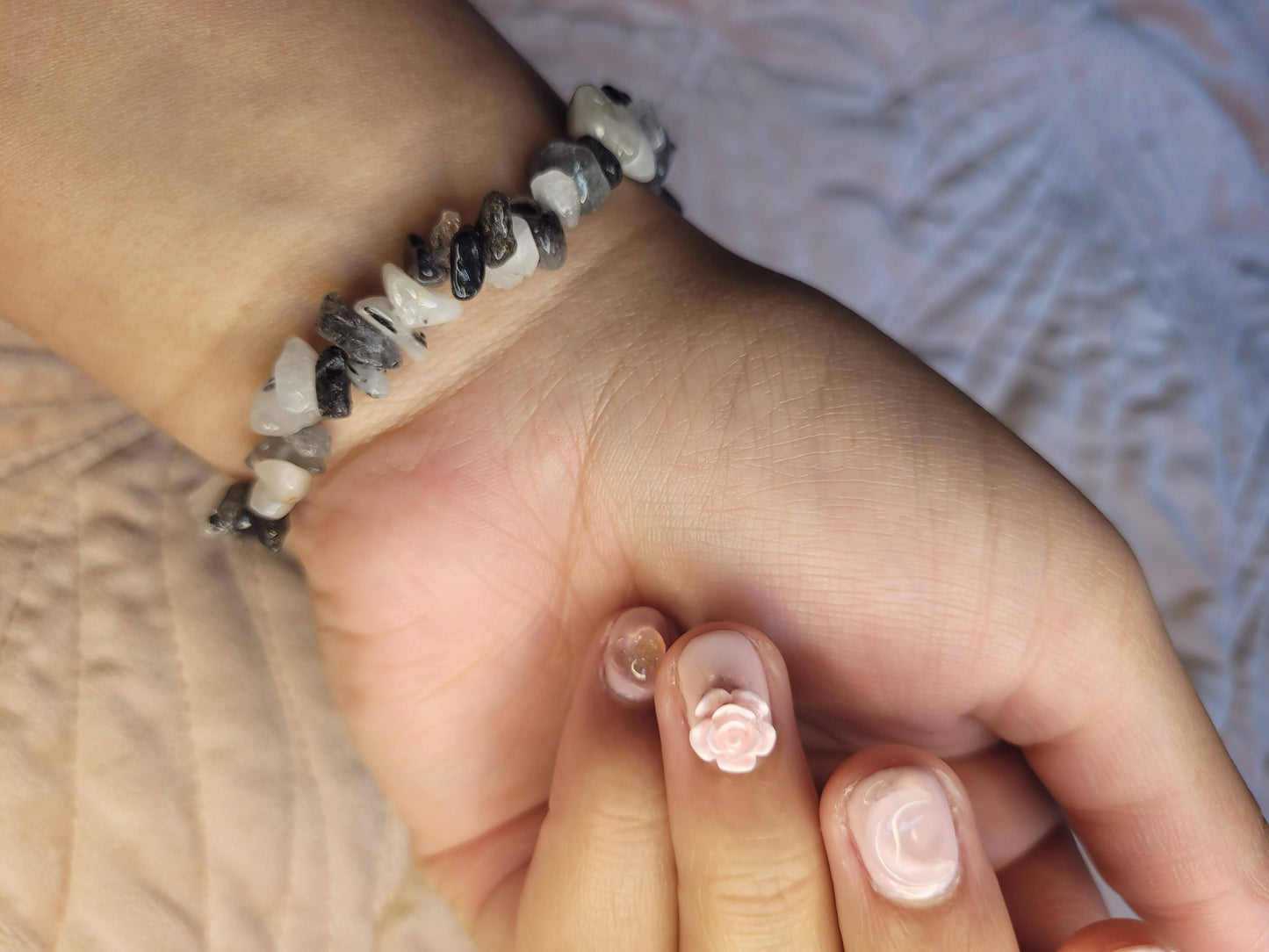 Tourmalinated Quartz chip bracelet