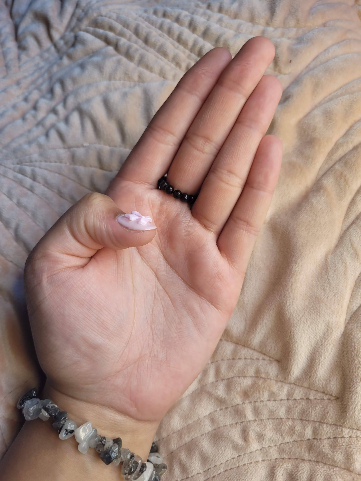 Silver sheen obsidian bead ring