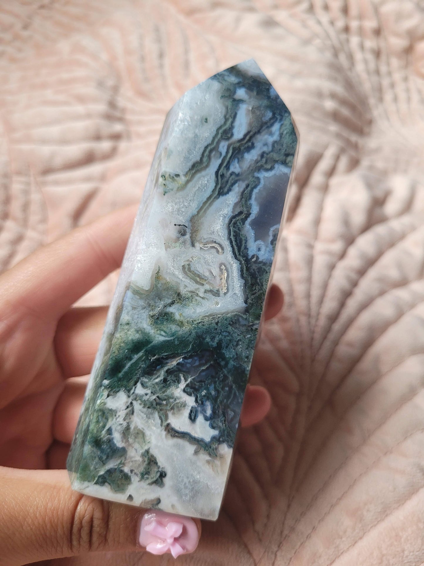 Druzy Moss Agate Tower