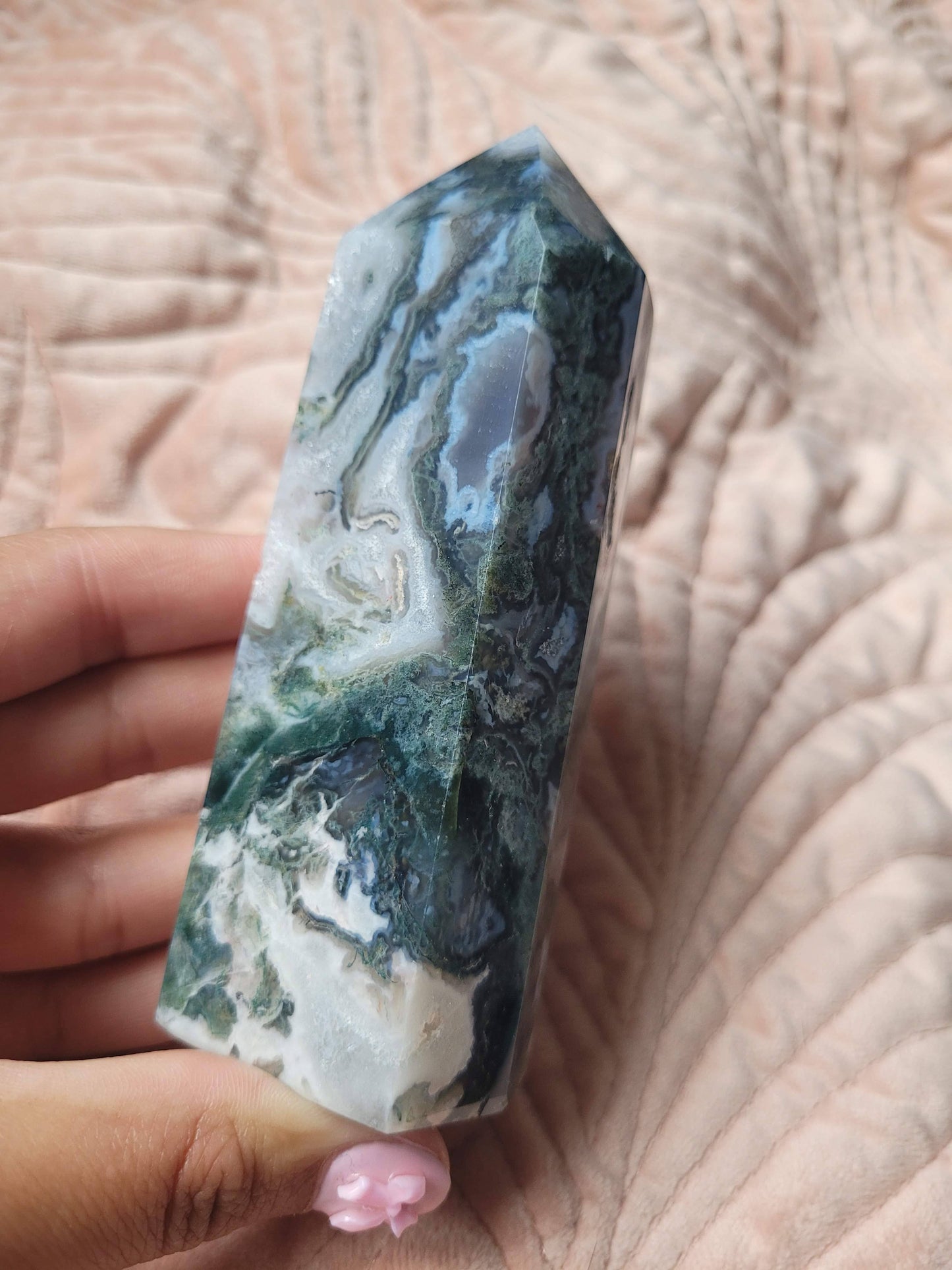 Druzy Moss Agate Tower