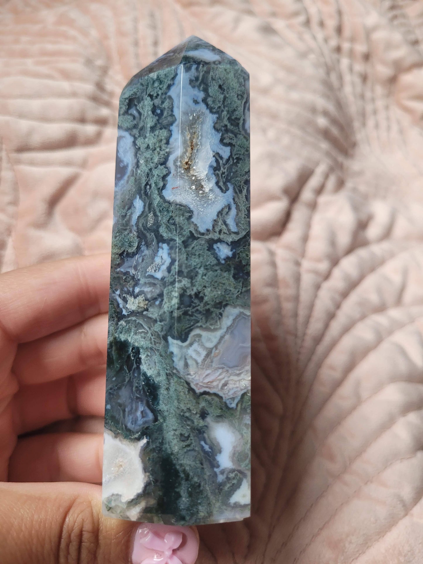 Druzy Moss Agate Tower
