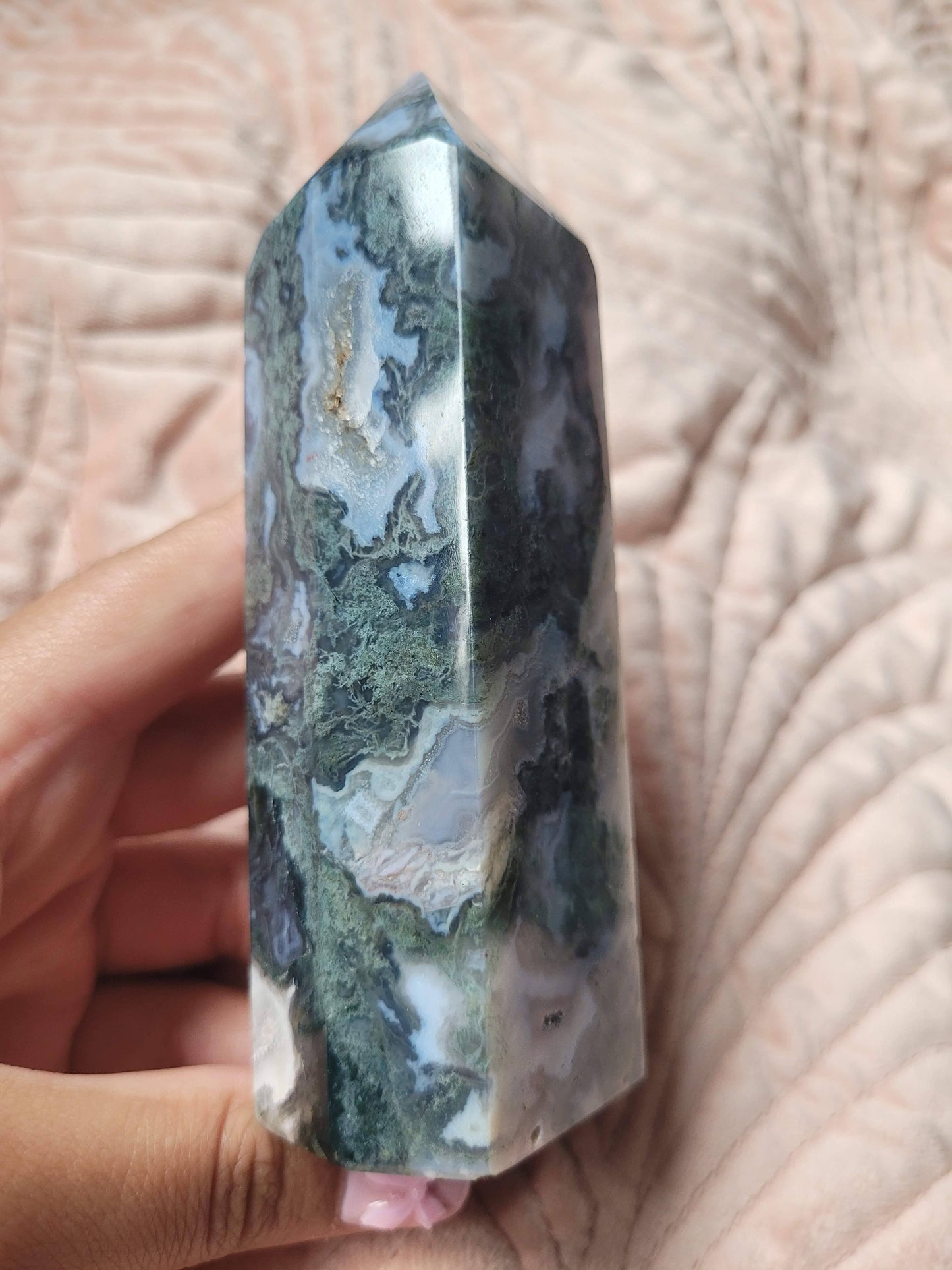 Druzy Moss Agate Tower